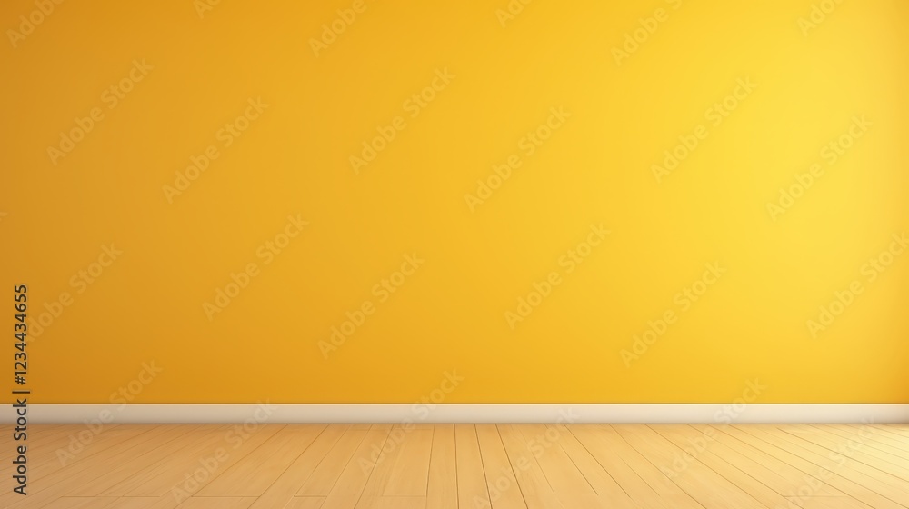 Aufkleber 3d render of an empty dark yellow wall background with floor ideal for modern design, display, and c