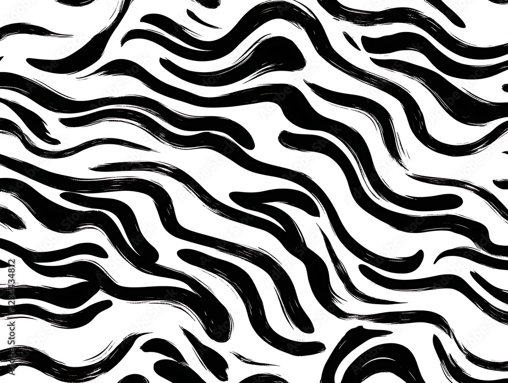 Poster black and wavy and swirled brush strokes vector seamless pattern. bold curved lines and squiggles or