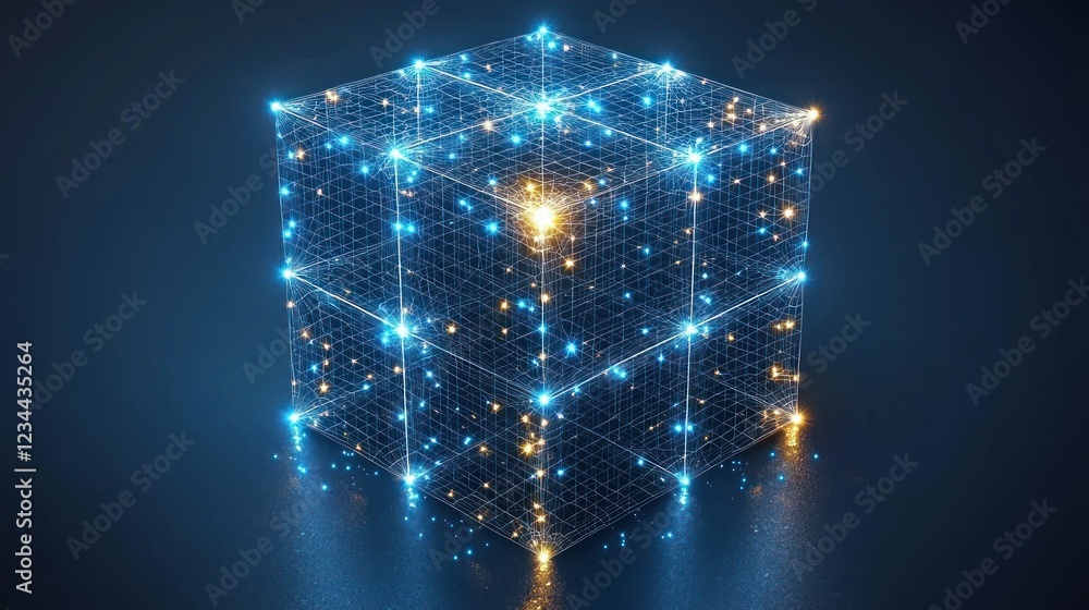 Aufkleber glowing cube network data connection on dark background