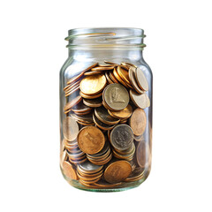 Jar of  gold coins isolated on white background 