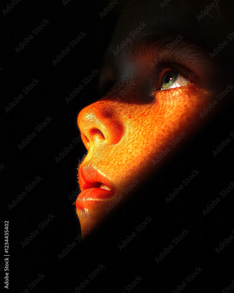 Poster a soft-focus image capturing the boyâ€™s face in partial darkness as he looks intently at a bright s
