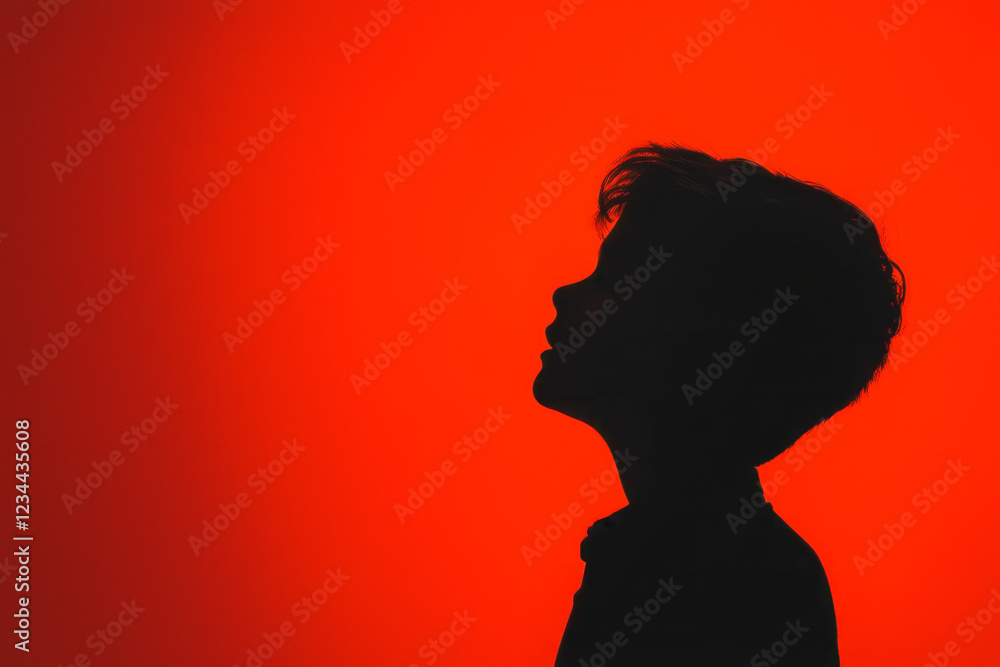 Poster a partial silhouette scenario where only the outline of the boyâ€™s head and shoulders is defined by