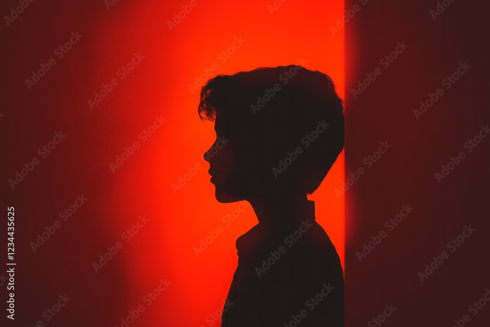 Poster a partial silhouette scenario where only the outline of the boyâ€™s head and shoulders is defined by
