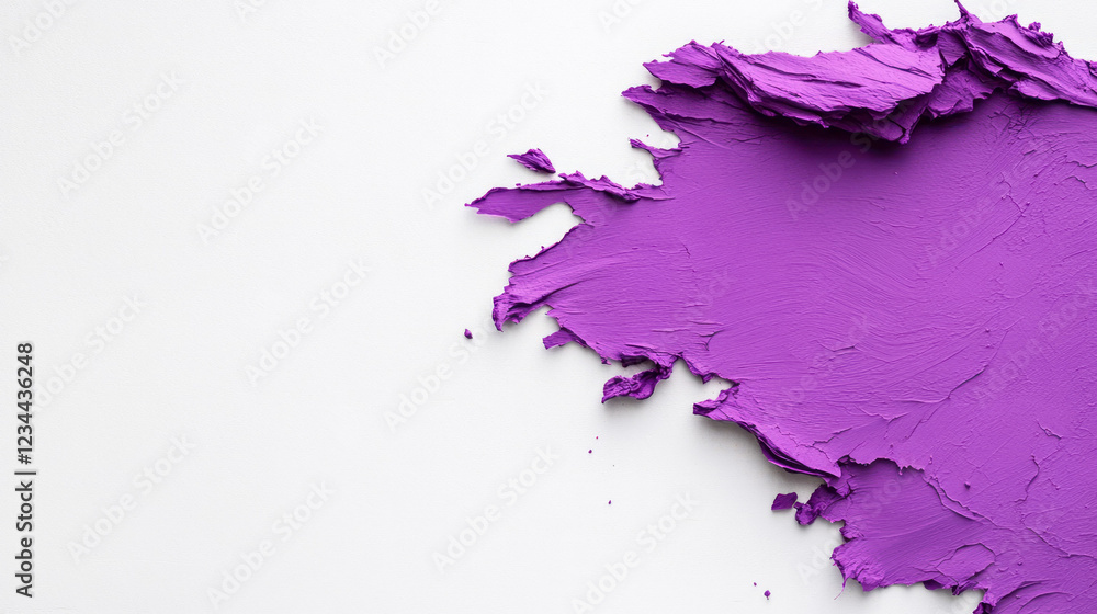 Poster a refined macro image focusing on the fine fibers along a torn purple edge, set against a stark whit