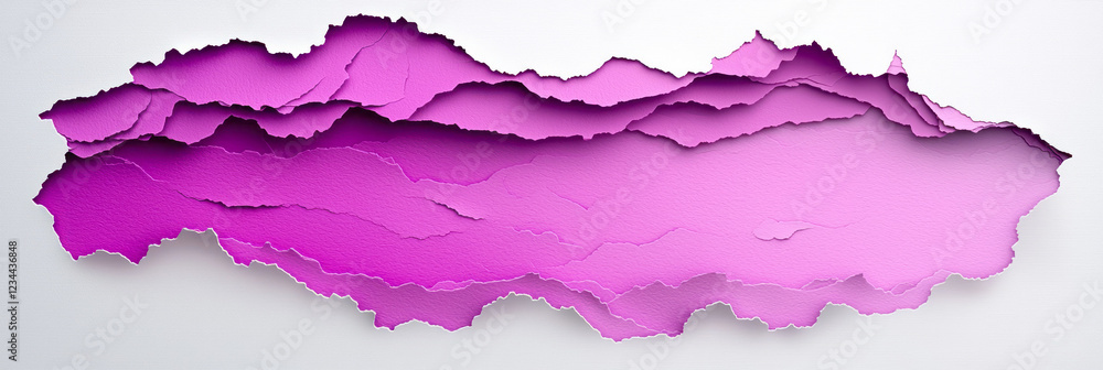 Poster a dynamic composition showcasing multiple layers of purple paper torn at various angles, revealing s