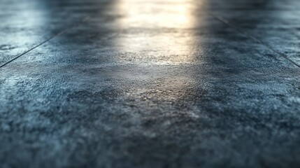 Light reflection on empty polished dark floor indoors