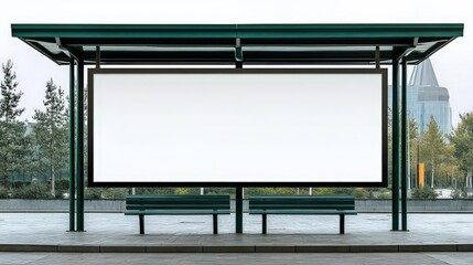 Obraz premium Blank White Billboard Centered in Outdoor Urban Environment, Suitable for Advertising and Marketing Campaigns, Empty Space for Creative Content