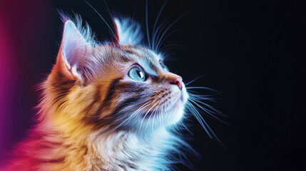 vibrant, curious cat gazes thoughtfully into distance, showcasing its striking features and expressive eyes