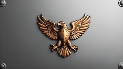 Fototapeta premium A realistic embossed eagle emblem on a textured metal plate, designed with copy space. For Presidents' Day. 
