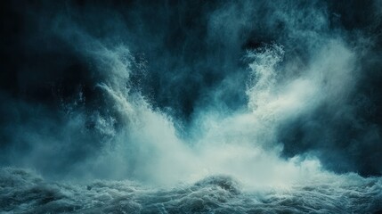 Fototapeta premium Stormy ocean waves crashing, dark sky, nature background, weather imagery