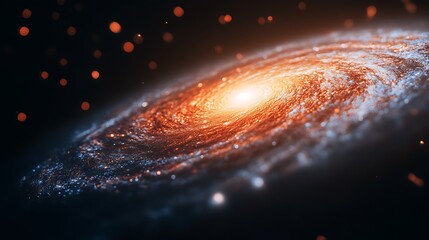 A surreal view of a dwarf galaxy glowing faintly in the depths of space.