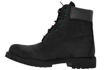 black leather boot, left green