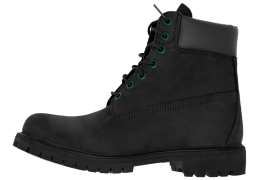 black leather boot, left green