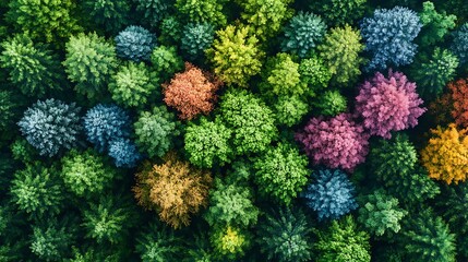 Obraz premium A sweeping aerial view of a winding road through a lush, green forest during the fall season.