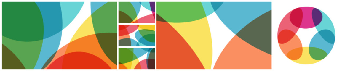 Abstract background with translucent overlapping coloured shapes. Modern design. Set of spheres. 3d vector illustration for brochure, banner, cover, card, flyer or presentation.