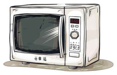A Whimsical Illustration Of A Vintage Microwave Oven