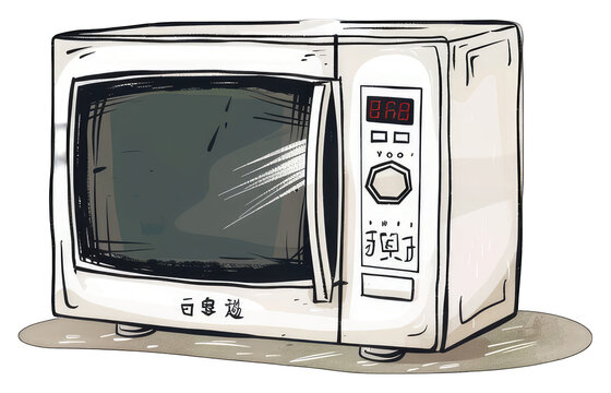 A Whimsical Illustration Of A Vintage Microwave Oven