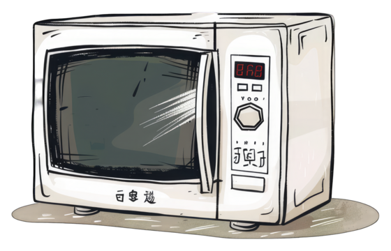 A Whimsical Illustration Of A Vintage Microwave Oven