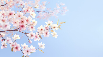 Blossoming cherry flowers against clear blue sky create serene atmosphere