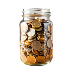 Jar of  gold coins isolated on white background 