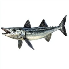 Naklejka premium Detailed Illustration of a Lively Fish Species with Sharp Teeth and Streamlined Body for Educational Purposes and Marine Life Studies