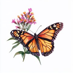 Fototapeta premium Detailed Illustration of a Monarch Butterfly Perched on a Vibrant Flower in a Natural Setting