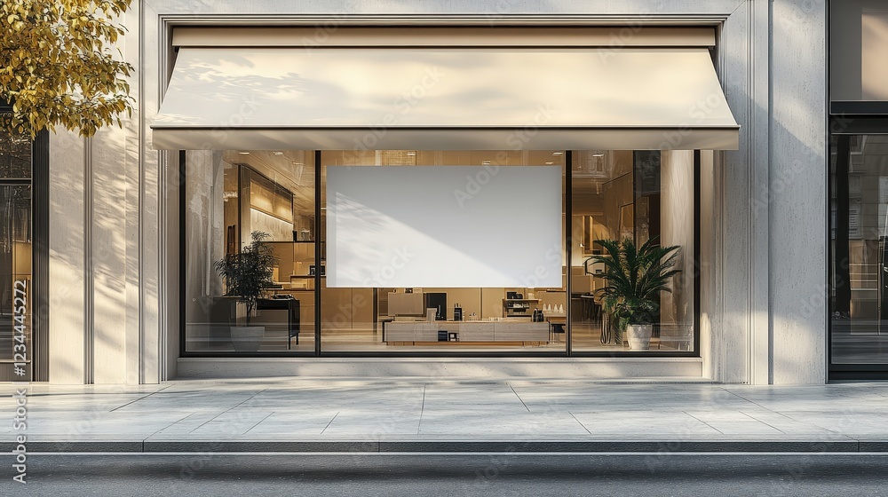 Aufkleber elegant storefront with empty display window surrounded by modern decorations and natural light