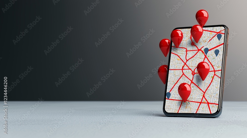 Aufkleber 3d render smartphone map multiple red location markers minimalist design