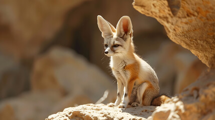 Fototapeta premium A Cunning Fox Watching the Scenic View of Nature While Sitting on a Mountain