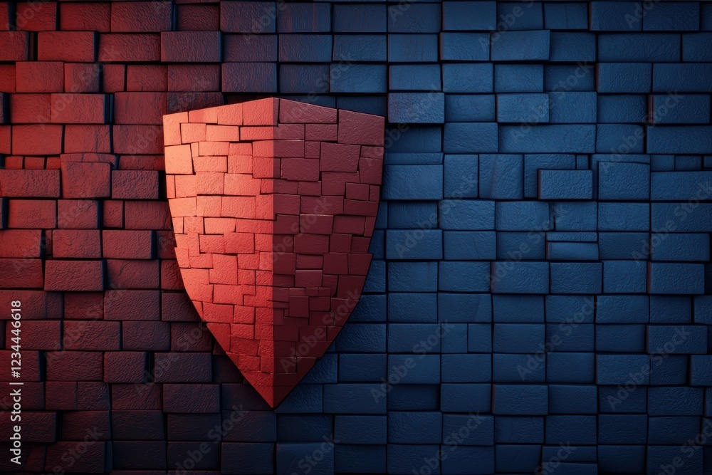 Poster digital shield against cyber attacks in a blue and red background design