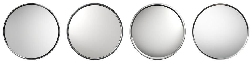 Convex mirror isolated on transparent background, PNG, Set of