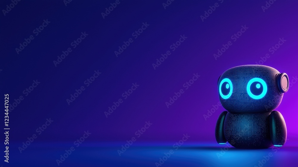 Poster customizable ai digital assistant with friendly appearance in neon background