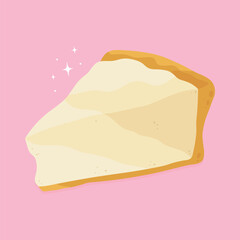 Classic New York Cheesecake slice. Sweet milk dessert food in cartoon cute flat style. Vector illustration isolated on white.