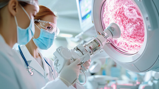 World Cancer Day Concept. Medical Technology in Action with Scientists Observing