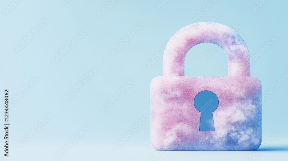 Poster floating cloud design lock representing security and encrypted protection
