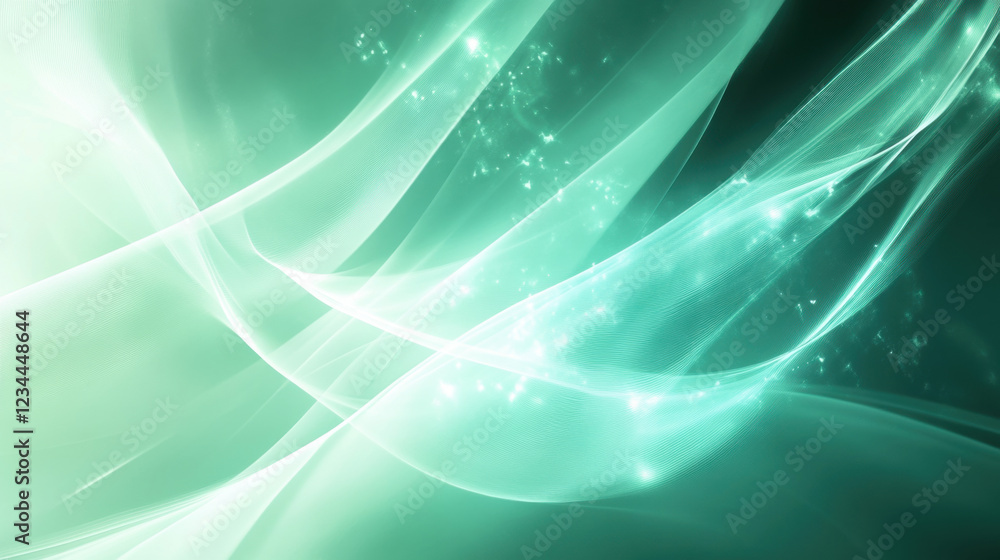 Poster abstract green particles flowing background with light rays