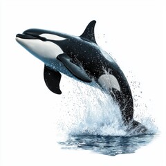 Fototapeta premium Dynamic Orca Whale Breaching in Clear Ocean Water Captured in Stunning High Definition Quality