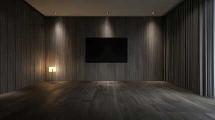 Fototapeta premium Stylish Living Room Design with Modern Smart TV and Minimalistic Lighting Features