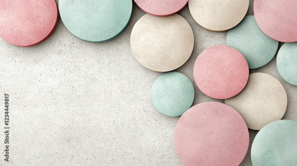 Poster contemporary abstract design with soft circular shapes in grainy texture