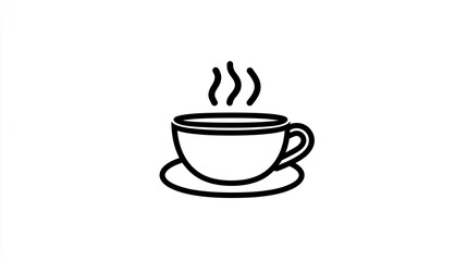 Obraz premium Hot coffee cup, simple line art, white background, office break