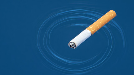 No smoking, A close-up of a cigarette being extinguished in a glass of water, showcasing high fidelity details and artistic composition.