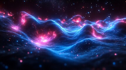 Obraz premium Abstract cosmic landscape with glowing nebulas and twinkling stars in the night sky