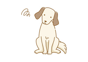 つまらない顏で首をかしげている耳の垂れた犬のイラスト