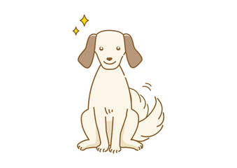 目をキラキラ輝かせて尻尾をふって期待している耳が垂れた犬のイラスト