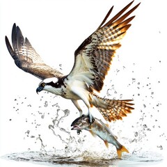 Fototapeta premium Majestic Osprey Captures Fish in Dramatic Splashing Scene Near Water Surface