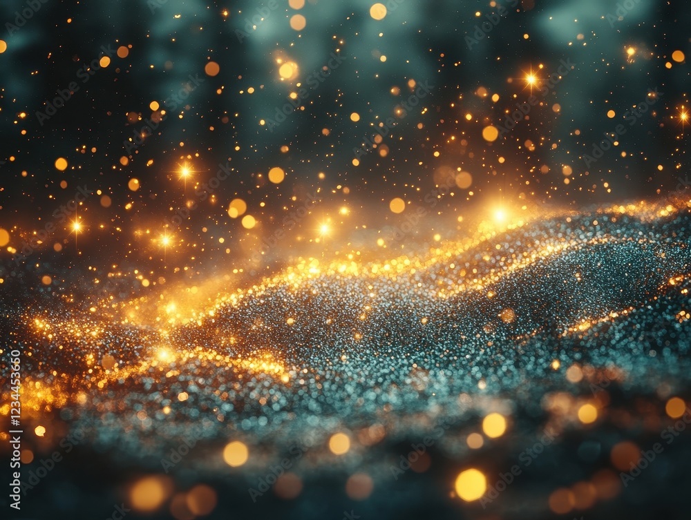 Poster a mesmerizing display of shimmering particles creating a magical landscape.