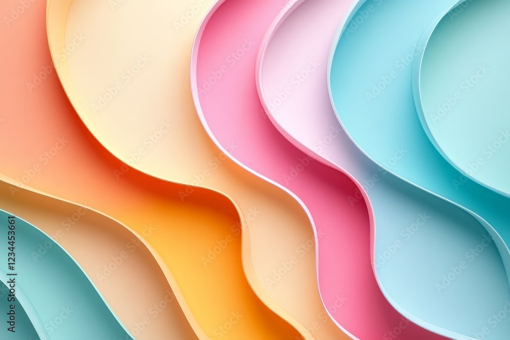 Poster Colorful curved paper layers create a vibrant abstract design with soft gradients and smooth textures in a creative setting