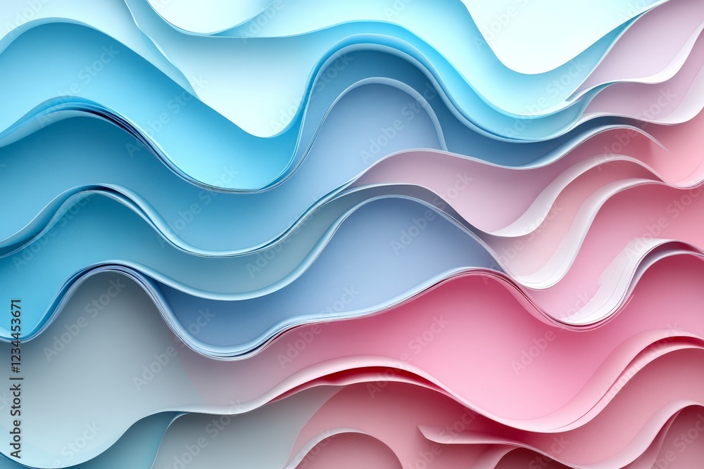 Poster colorful wavy paper patterns create a visually stunning abstract design in soft hues