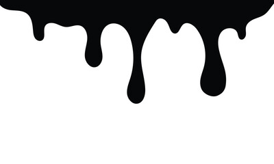 Black dripping oil stain, melt drips , liquid, isolated on transparent background. Black chocolate melt liquid splash border. Vector drip graffiti paint seamless pattern.	
