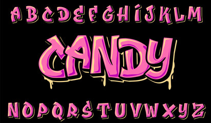 Candy Graffiti pink Alphabet Vector Illustrations Font Graphics isolated black background  © Irnan